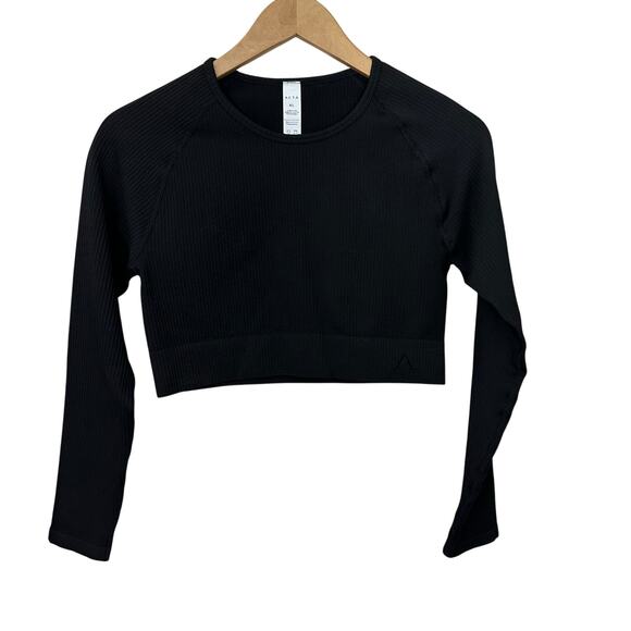 ACTA Tops - Kora Acta Crop Workout Top Black Seamless Long Sleeve‎ Crew Neck Womens XL